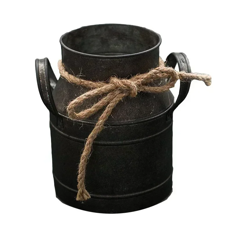 Florero Retro de arte del hierro, cubo de flores, muebles de hojalata antiguos Vintage, accesorios, jarra de leche para jardín, maceta individual, adorno de decoración - imagen 3