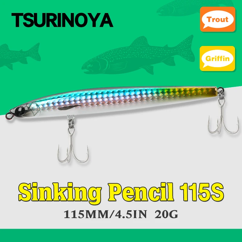 TSURINOYA GRIFFIN 115S lápiz que se hunde 115mm 20g señuelo de pesca DW130 peso máximo 80m de fundición larga Pike Bass modelo de cebo duro