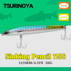 TSURINOYA GRIFFIN 115S lápiz que se hunde 115mm 20g señuelo de pesca DW130 peso máximo 80m de fundición larga Pike Bass modelo de cebo duro