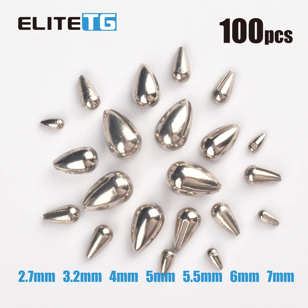 Elite TG 100 Uds cabeza de anzuelo de pesca en hielo sin gancho, cuentas DIY de hielo de Color primario de 2,7-7mm, señuelo Bluegill de perca de invierno con forma de lágrima