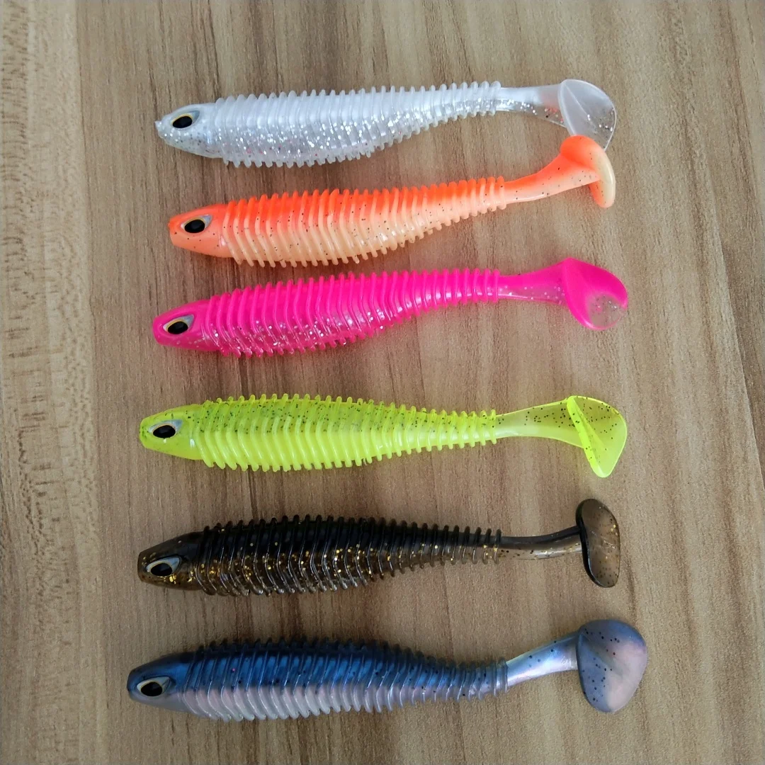 5 uds 3D ojos Shad gusano cebo suave 65mm 2,3g T cola Jigging Wobblers señuelo de pesca aparejos lubina Lucio aritificial silicona Swimbait - imagen 5