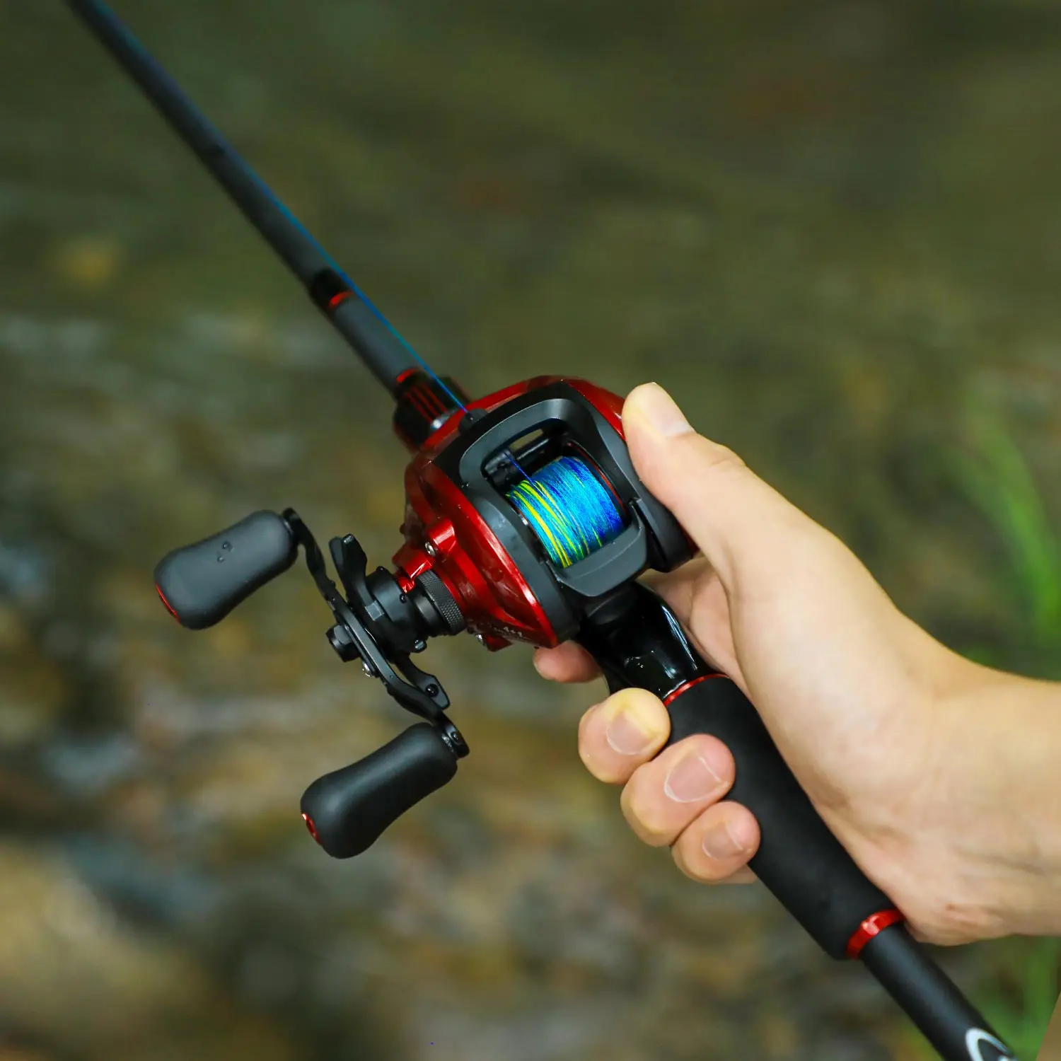 Sougayilang Caña Baitcasting Carbono con Carrete 6.3:1 y Línea Trenzada