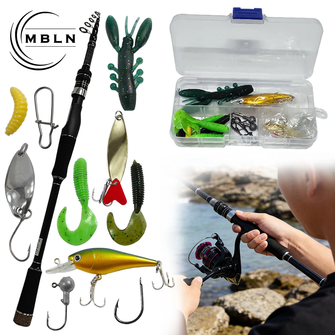 MBLN Caña y Carrete Telescópicos para Pesca – Kit Completo