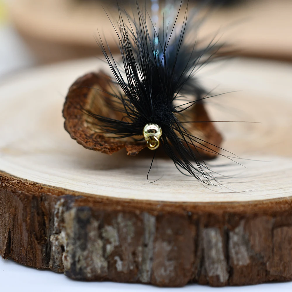 MNF 10 Uds moscas de trucha cabeza de cuentas negras Buggers lanosos - imagen 5