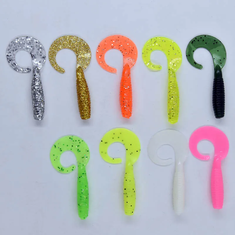 Señuelo de gusanos rizados para pesca, cebo suave CT60 de 60mm y 1,8g, Wobblers, cebo Artificial de silicona con olor a Camarón, señuelo para carpa y lubina, 20 piezas - imagen 3