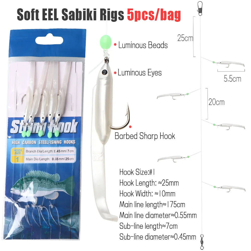 Wifreo-plataforma Sabiki de Anguila suave, anzuelo de cuerda de pulpo, oropel Flashabou retorcido, faldas de calamar, señuelo de pesca, aparejos de pesca de scad de agua salada - imagen 3