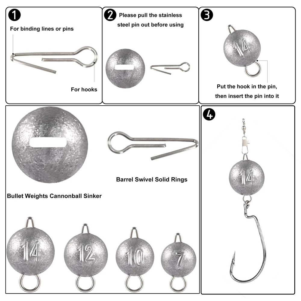 MNFT-anzuelo de cebo blando de acero inoxidable 100, accesorios de plomo para la cabeza, alfileres de centrado, 304 piezas - imagen 5