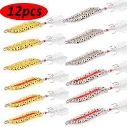 Señuelos de Pesca con cuchara giratoria luminosa de Metal, 10g, 15g, 20g, aparejos nocturnos, cebo de lentejuelas, Paillette de ruido con anzuelo triple de plumas