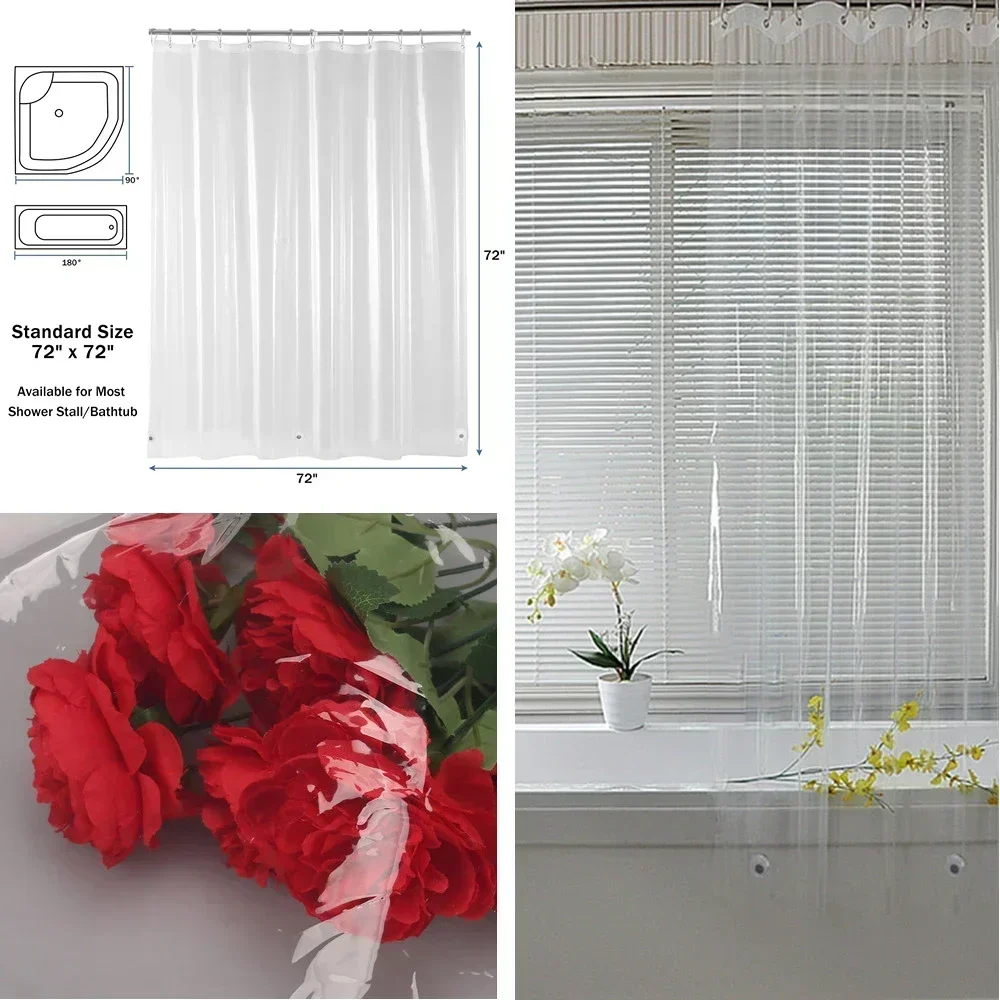 Cortinas de ducha transparentes PEVA, revestimiento de baño transparente, cortinas de baño impermeables, cortinas de baño a prueba de moho con ganchos - imagen 3