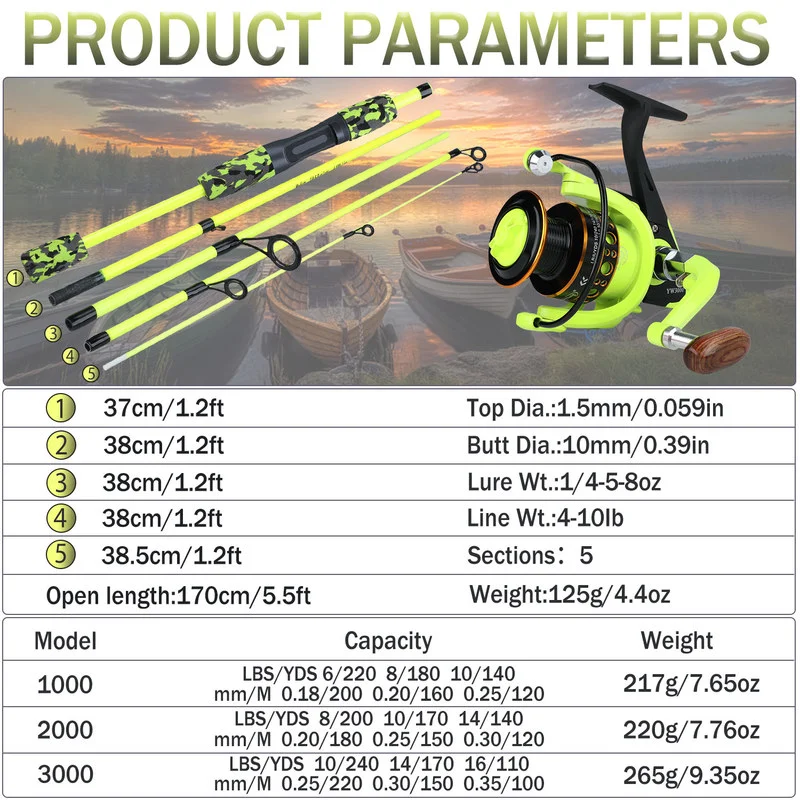 Sougayilang Combo pesca portátil 5 secciones 170 cm con carrete - imagen 4