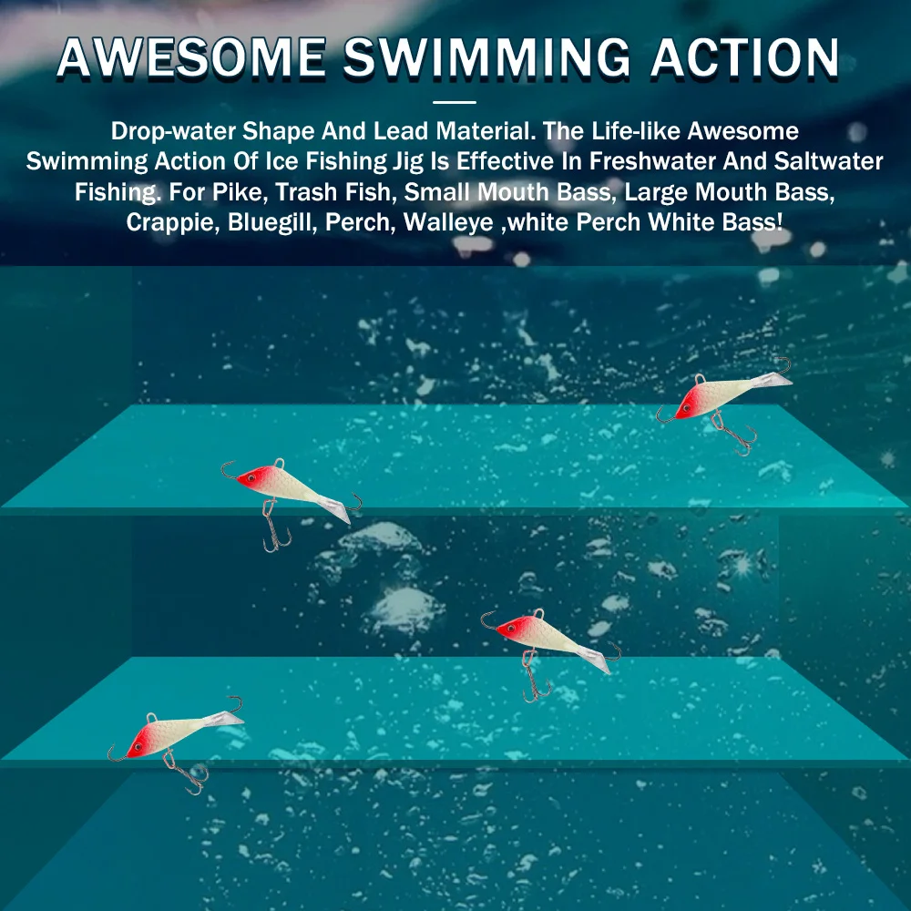 Señuelos hundidos para pesca en hielo de invierno, 50mm, 7,5g, con anzuelos de púas de acero inoxidable para evitar peces, simulación de carrera, ojo de pez 3D - imagen 5