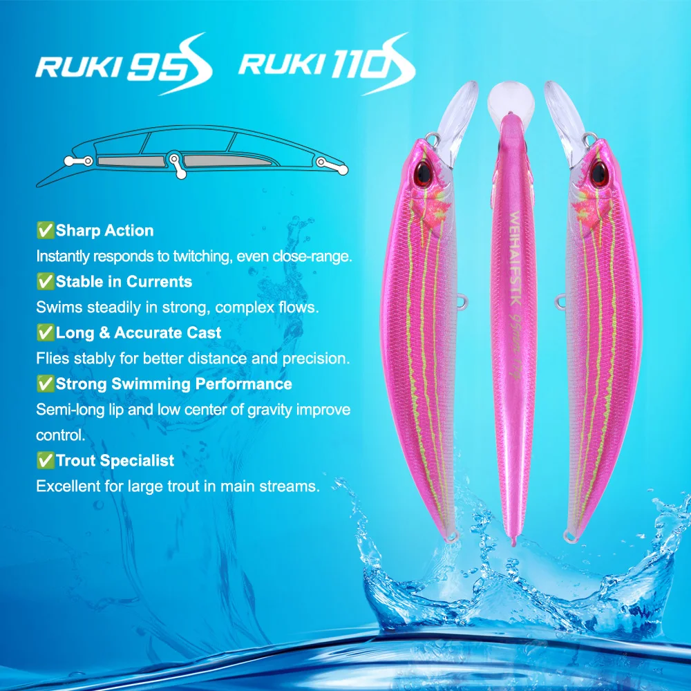 FSTK nuevo 2025 Casting Minow hundimiento señuelo 17g95mm 21g110mm RUKI señuelo de agua salada DOO Minow lápiz Bass Wobblers - imagen 2