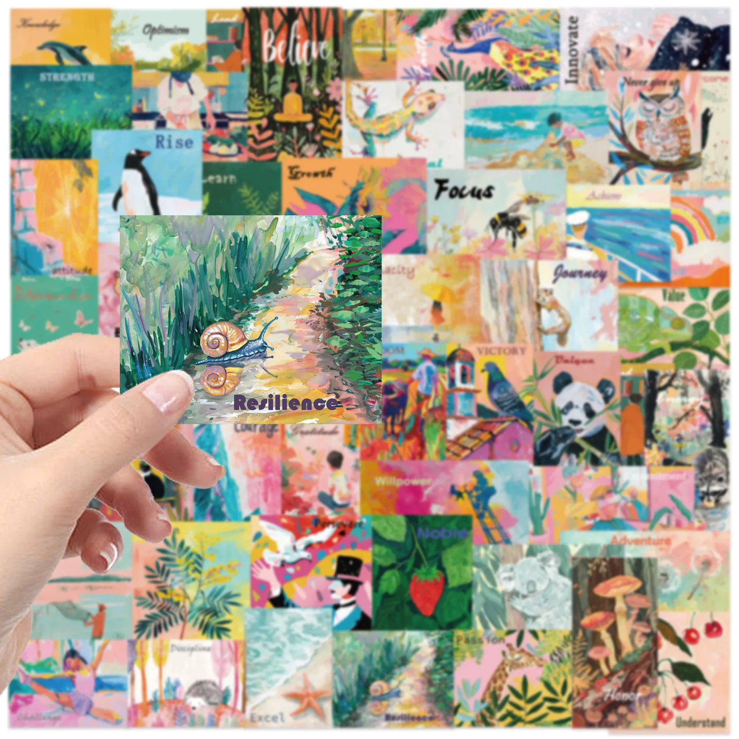 50 Uds. Póster artístico de acuarela, pegatinas estéticas para teléfono, guitarra, portátil, maleta, botella de agua, pegatinas impermeables, juguetes - imagen 5