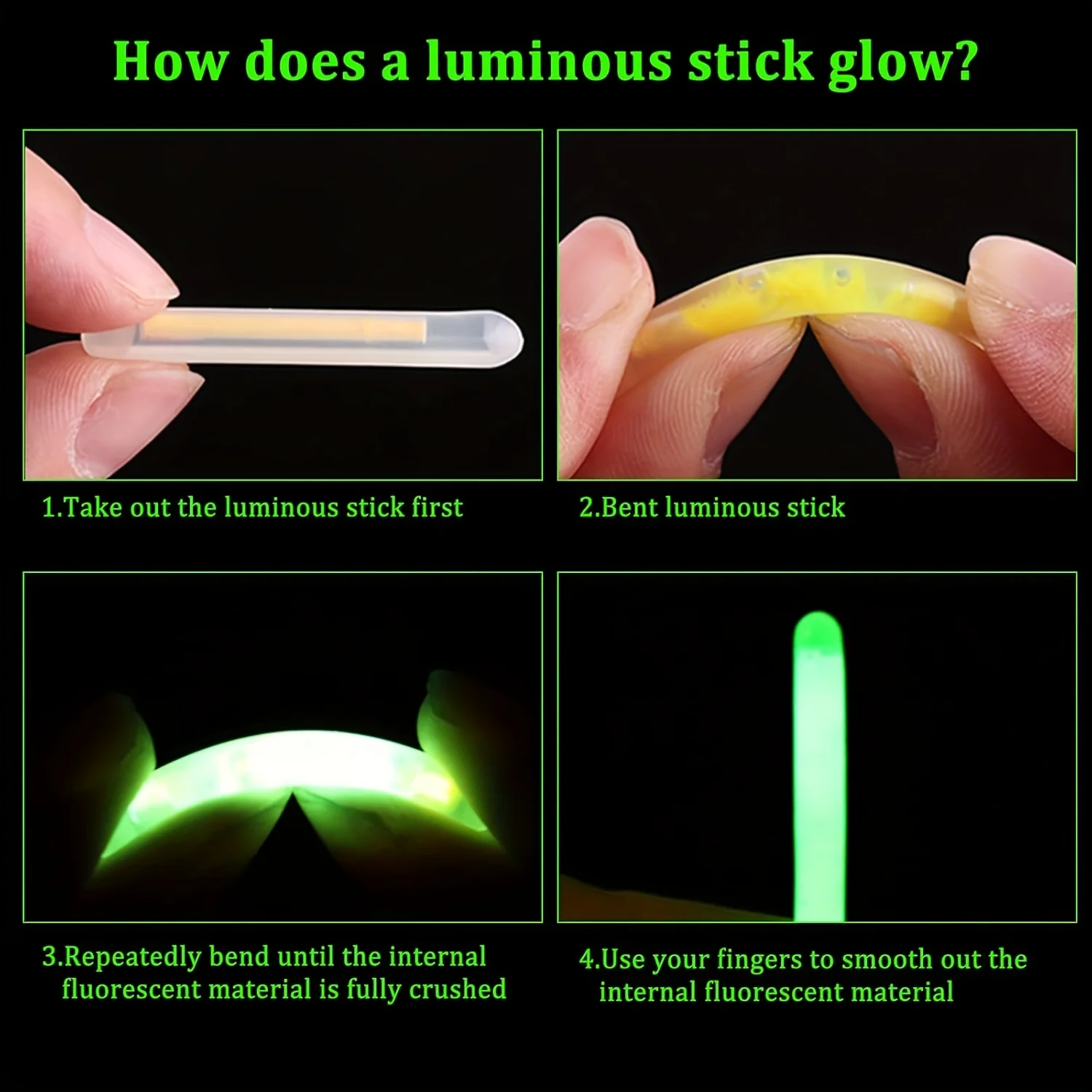 TAKBAS 30/50/100 barras luminosas de pesca, luces de punta de caña para pesca nocturna, barras luminosas verdes, accesorios para flotador luminoso de pesca - imagen 4