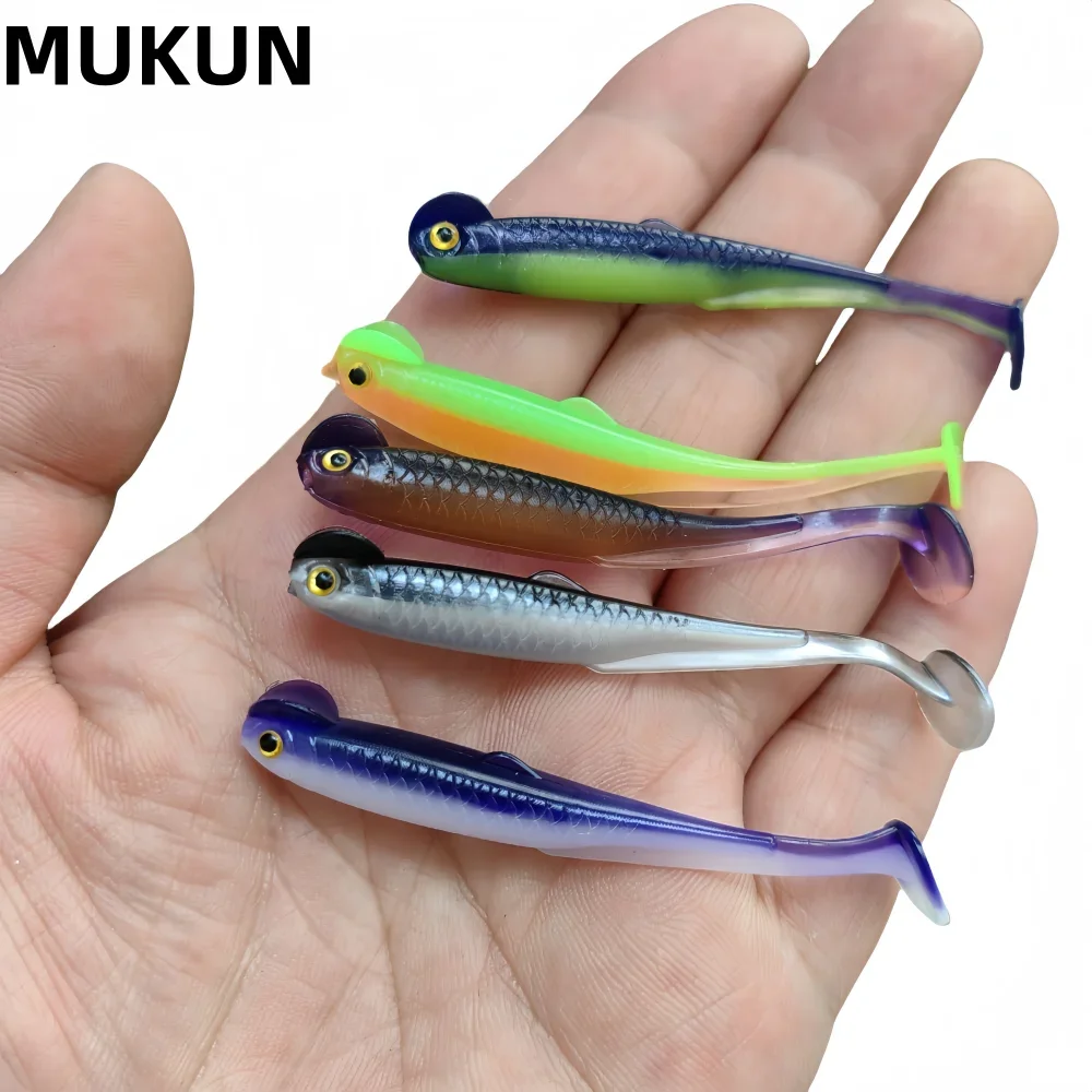 MUKUN 20 piezas cebos blandos con cola en T 1,3g/60mm cebo Artificial pequeño sábalo cebo de silicona de doble Color aparejos de pesca con cola en T - imagen 2