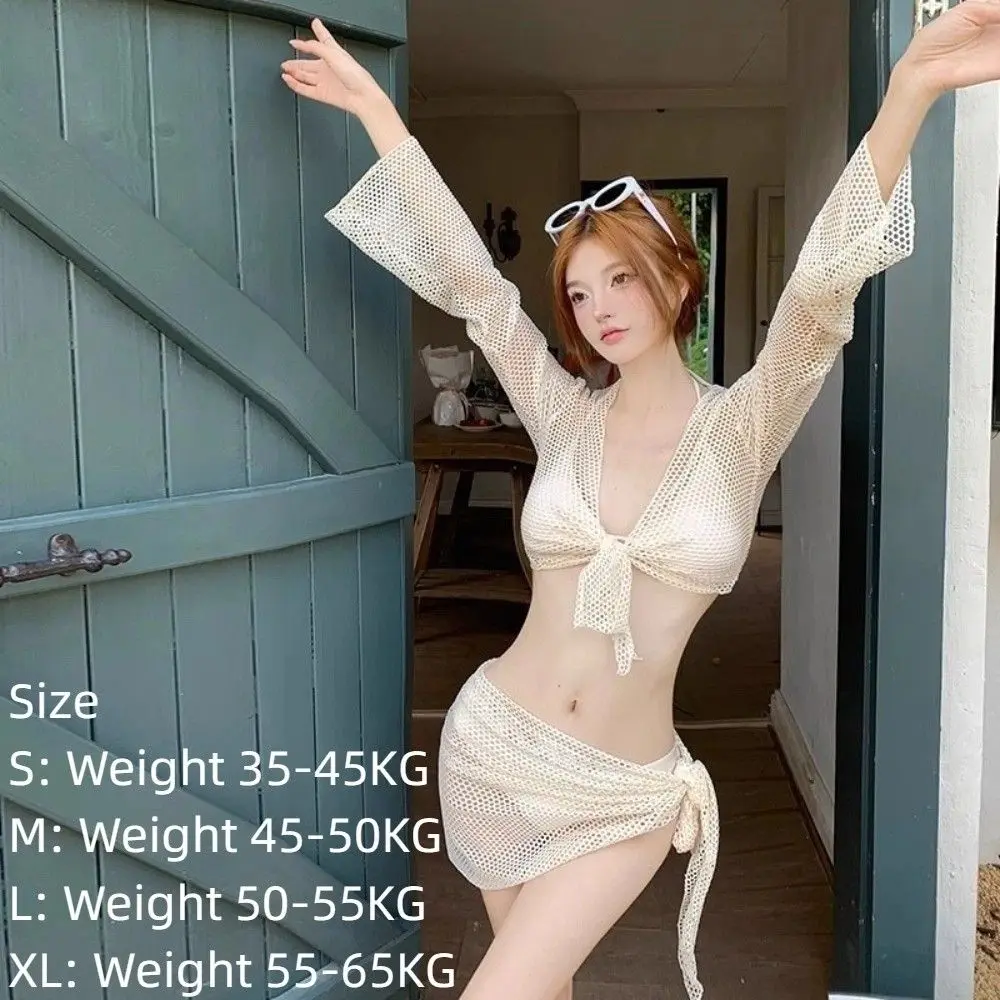 Traje de baño Sexy de 4 piezas para mujer, conjunto de Bikini cómodo ahuecado para mujer, bata de manga larga, traje de baño transpirable para piscina - imagen 2
