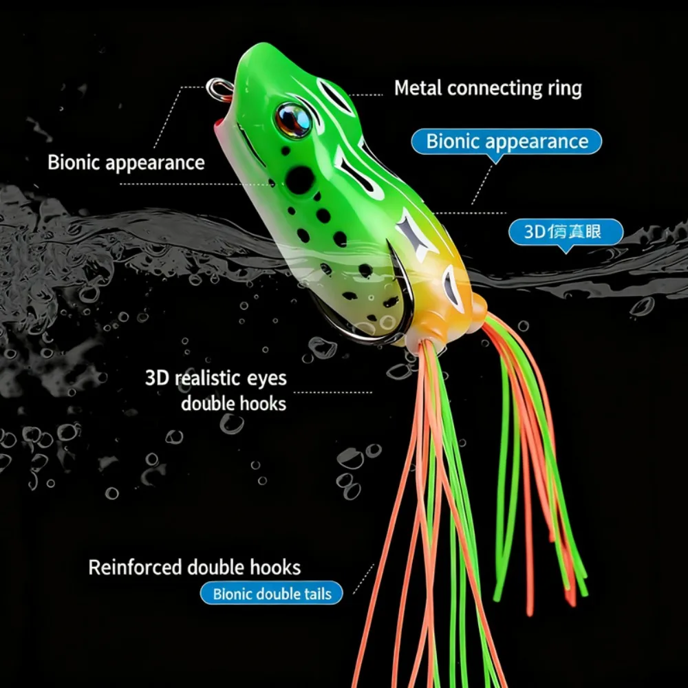 Señuelos de rana Topwater de silicona de boca grande, cebo de lubina realista duradero, flotante, realista para Lucio, cabeza de serpiente, salmón, trucha, bagre, 1 ud. - imagen 5