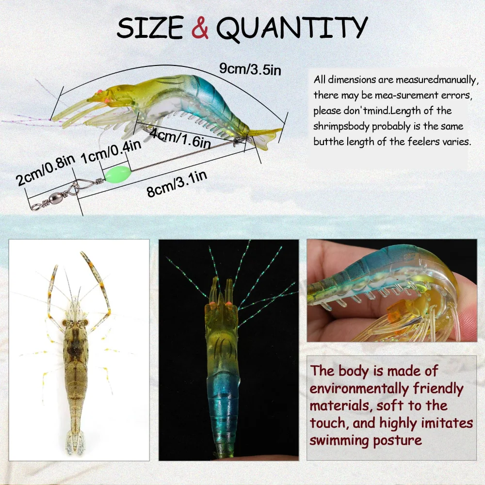 Sougayilang-señuelo de pesca suave para camarones, luminoso, con gancho, cuentas giratorias, cebo de pesca brillante de silicona Artificial, juego de cebo para peces, Jigging - imagen 5