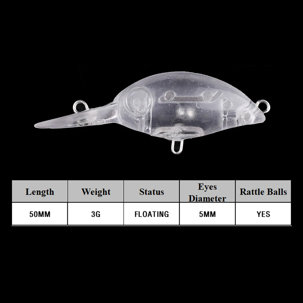 Chan'sHuang 30 Uds. Cebo en blanco sin pintar 5cm 3g sonajeros flotante Mini Crankbait DIY hecho a mano aparejos de señuelo de pesca Artificial - imagen 2