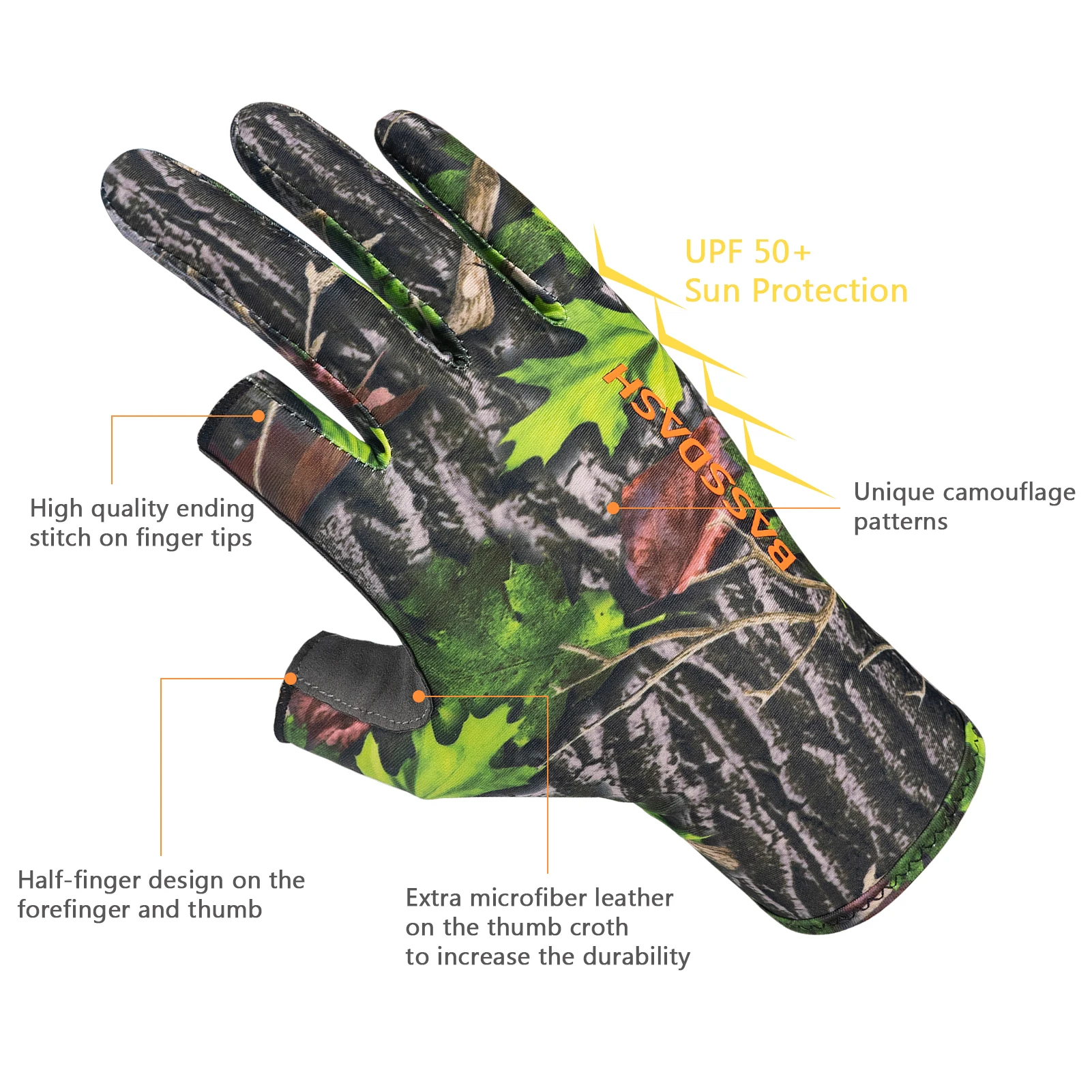 Bassdash guantes de camuflaje sin dedos Unisex, guantes de caza para hombres y mujeres, principios de temporada, clima cálido, UPF 50 +, fotografía de pesca, HG03 - imagen 4