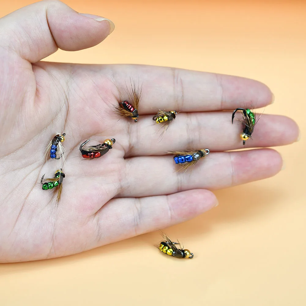 MNFT 10 Uds cabeza de cuentas de hundimiento rápido Ninfa Scud mosca insecto gusano trucha pesca moscas insecto Artificial cebo de pesca señuelo - imagen 5
