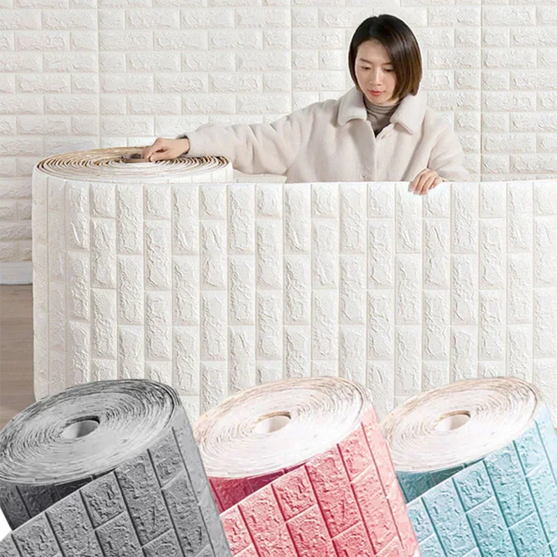 Paneles de pared con patrón de ladrillo 3D, papel tapiz DIY impermeable para sala de estar, dormitorio, cocina, decoración de pared de fondo, 70cm x 1m - imagen 3