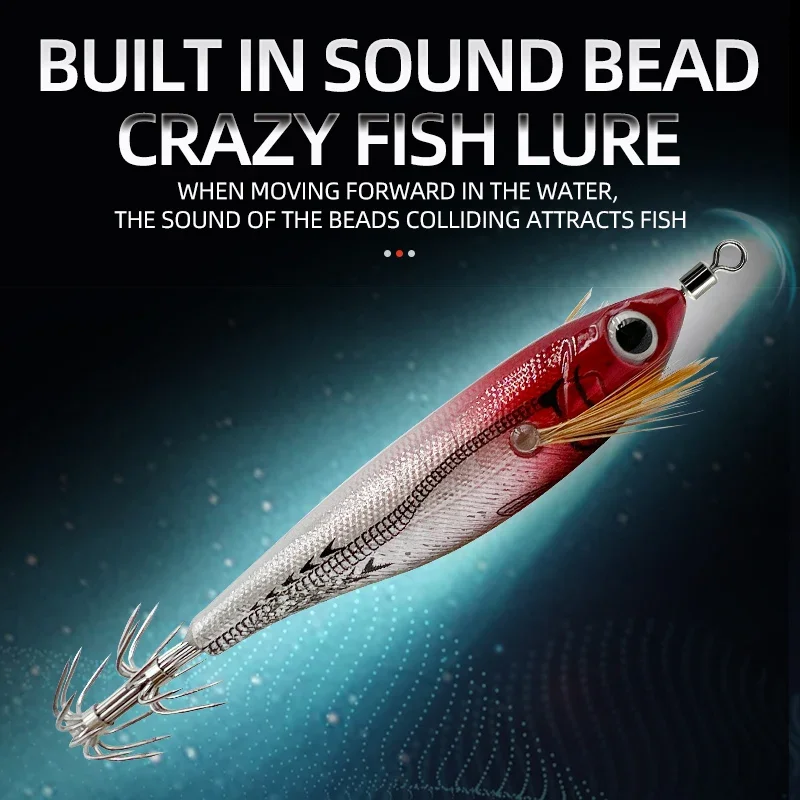 Aparejos de pesca de camarones con borde redondo Horizontal que brillan en la oscuridad, 10cm/9g, 6 colores, simula un anzuelo de calamar, cebo de pesca con cuentas de sonido - imagen 3