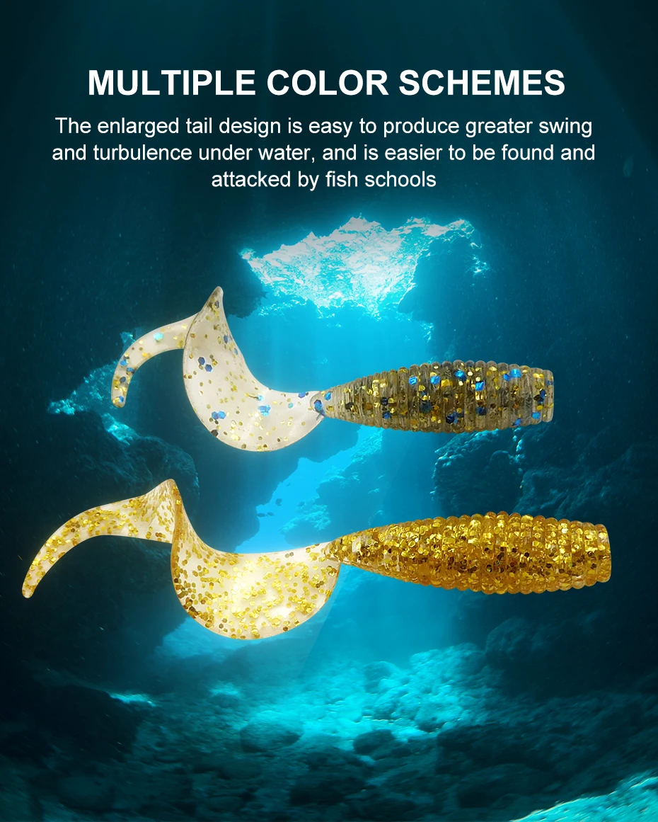 Señuelos blandos KESFISHING, larva de una sola cola, 20 piezas, natación rizada JT36, cebo de pesca pequeño para todos los peces, proveedores de pesca, Lucio, trucha - imagen 4