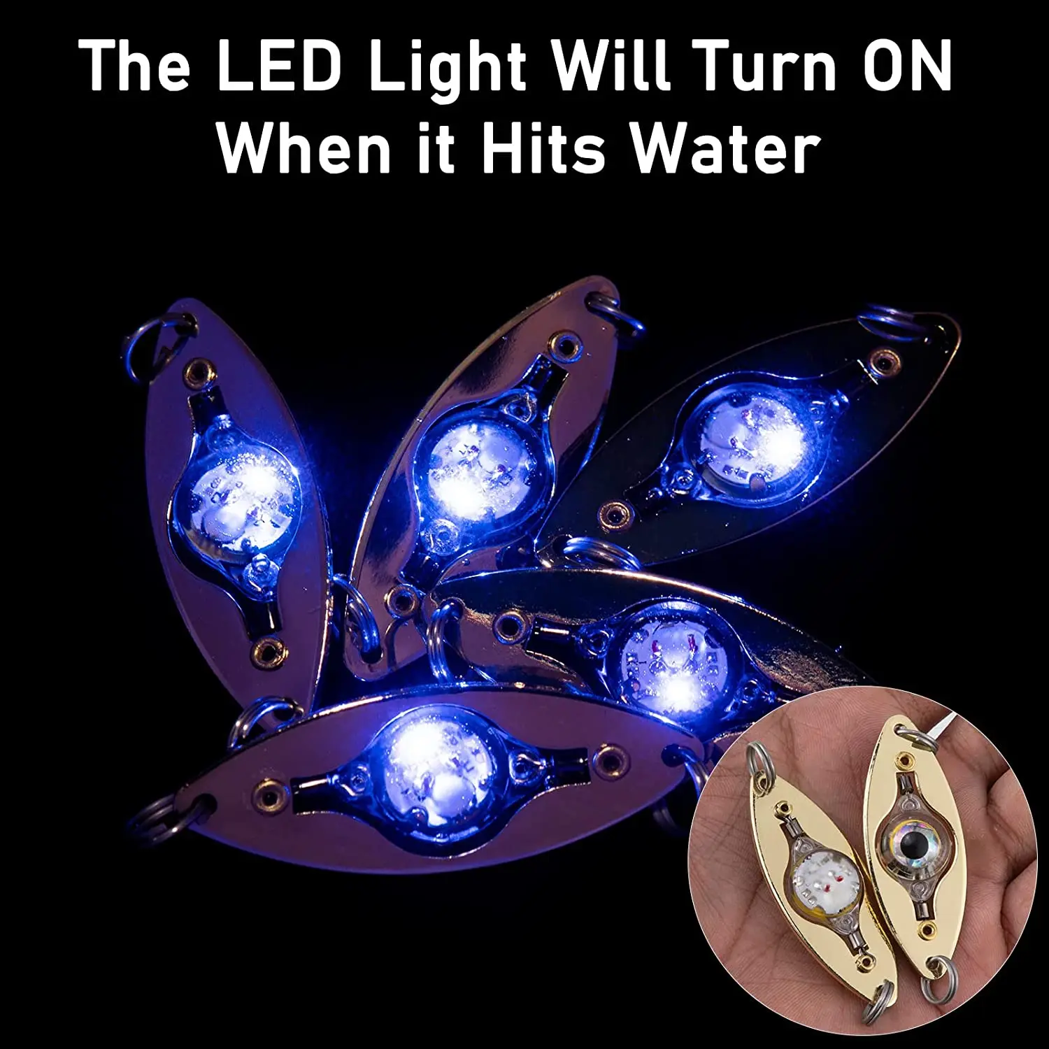 Señuelo de pesca LED giratorio, luz de gota profunda, cucharas de pesca, forma de ojo subacuático, accesorios de equipo de aparejos de luz - imagen 4