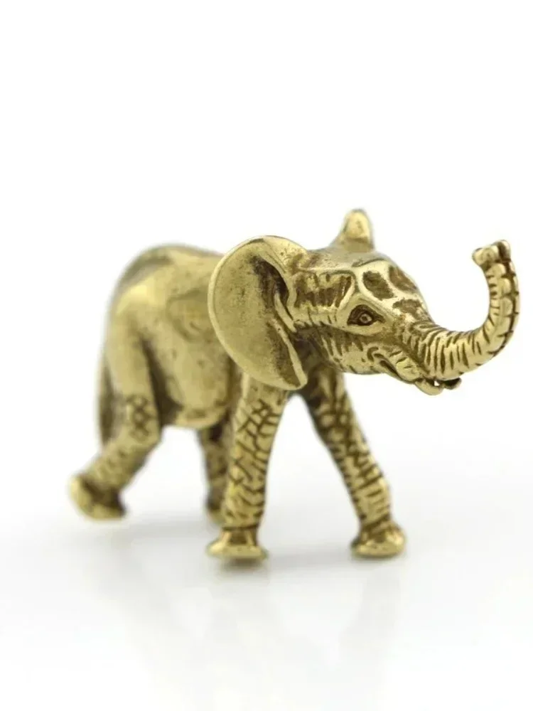 Mini elefante de bronce para oficina, arte del té, mango tallado en bronce, decoración de animales de escritorio para mascotas, decoración de mesa para el hogar, regalo creativo
