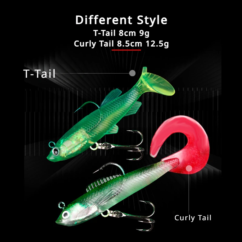 10 Uds. De cebos con cola en T, carrete con cola en T, ojos 3D, juegos de peces con plomo, gancho individual multicolor, anzuelos de ancla Triple, cebo suave colorido - imagen 2