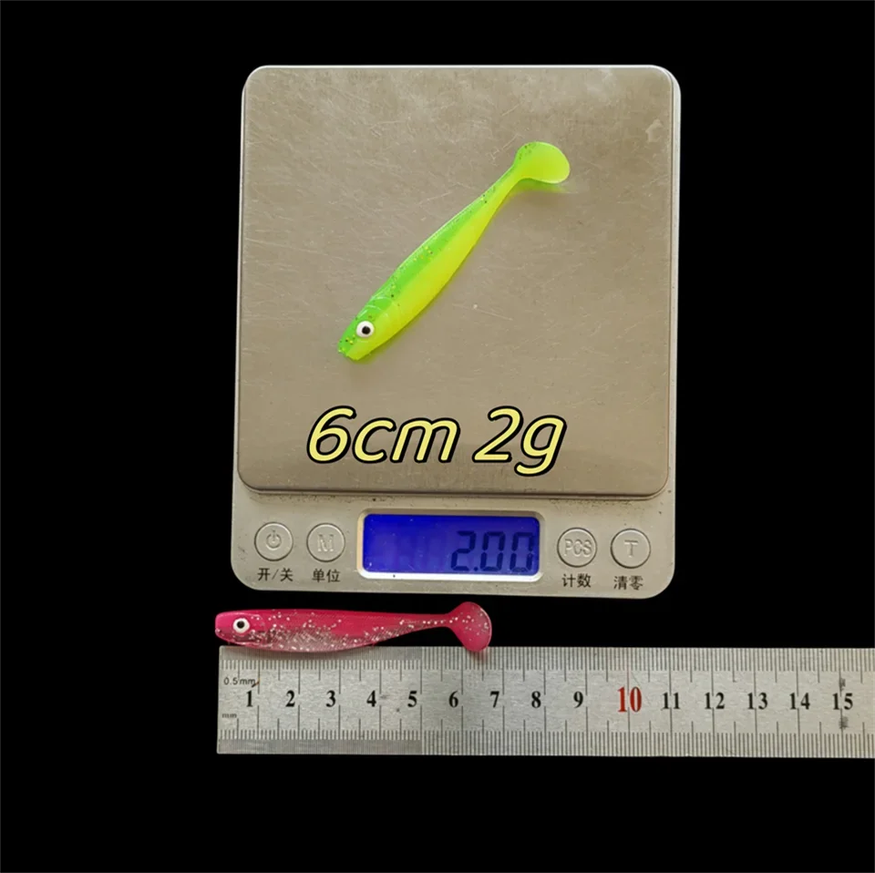 MUKUN 10pcs 60mm 2g Soft Lures Baits Fishing Lure Leurre Shad Double Color Silicone Bait T Tail - imagen 2