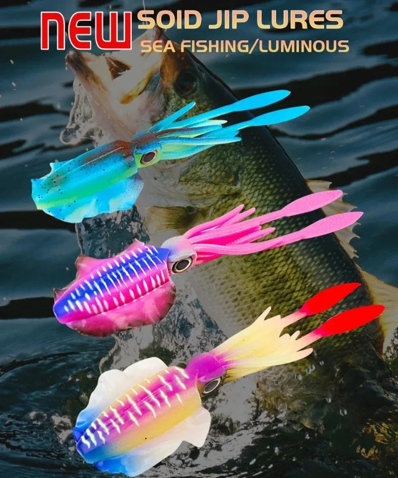 Cebo de calamar brillante de 15cm/20g, señuelo suave, biodiversión realista, equipo de pesca de goma Artificial suave de silicona para pesca nocturna