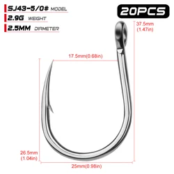 Anzuelo SJ43 Jigging inoxidable para pesca en agua salada 1/0