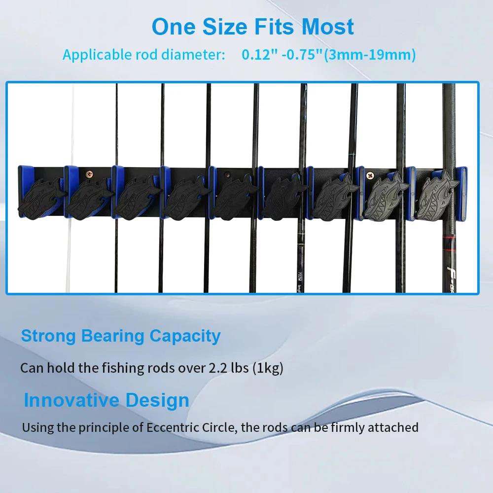 ROLLFISH-caña de pescar montada en la pared con 9 agujeros y estante para tacos de billar, estante Vertical y Horizonta, marco fijo para garaje y hogar - imagen 5