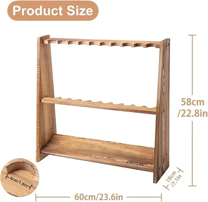 Soporte para caña de pescar de madera de pino Goture, 10 capacidades, fácil de montar, organizador de almacenamiento de caña de pescar extraíble, soporte de exhibición - imagen 5