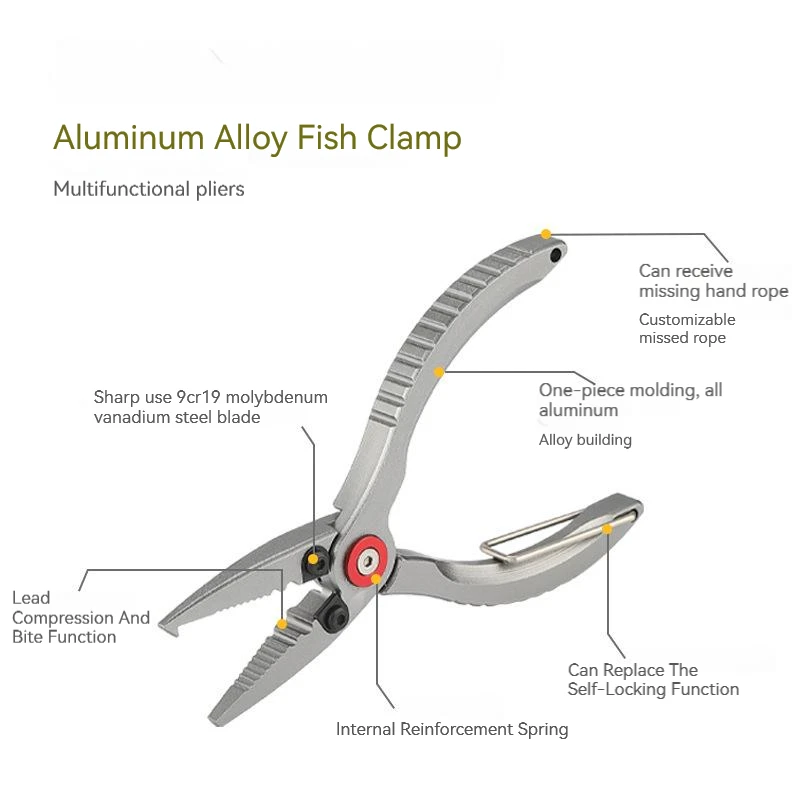 FTK-Pinzas de pesca de aleación de aluminio, tijeras multifuncionales de PE, alicates de Control de pescado, alicates de apertura de gancho anticorrosión, agarre - imagen 2