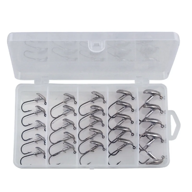 Ganchos de pesca perfectamente organizados en un estuche de plástico transparente perfecto para pescadores y entusiastas de la pesca