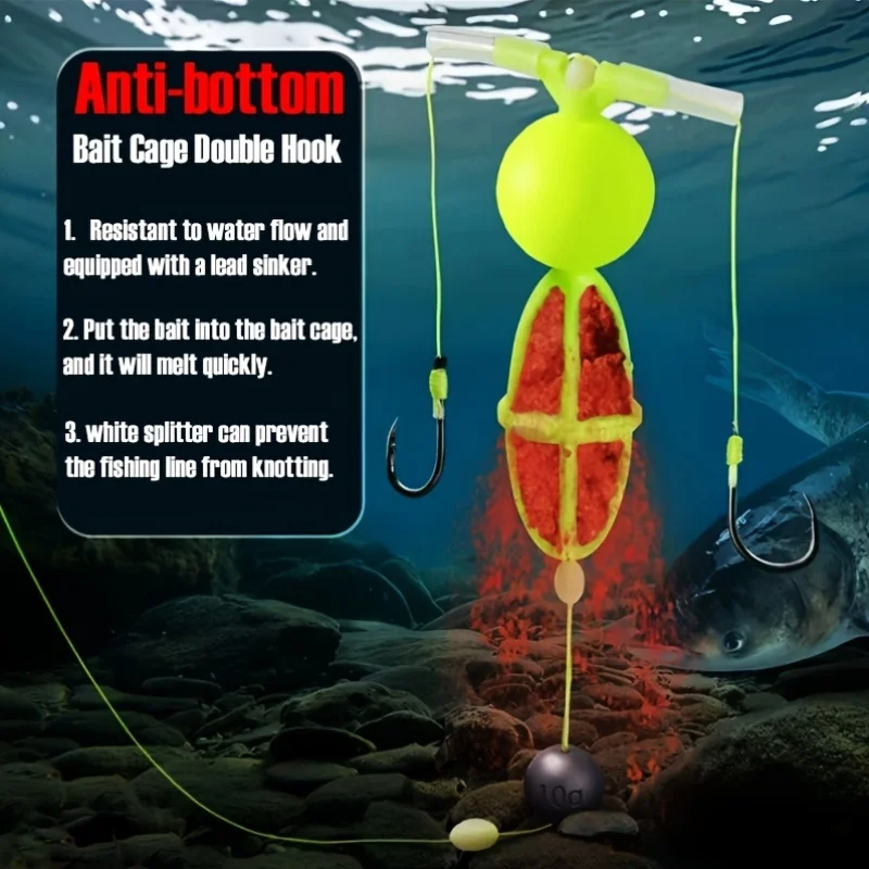 TAKBAS Juego de 4 jaulas para cebo de fondo inverso con ganchos dobles: perfecto para mirar carpa plateada y carpa cabezona - imagen 5