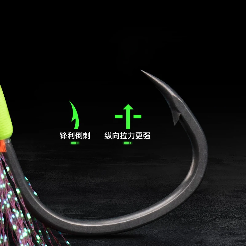 2 par/bolsa de anzuelos de señuelo de plantilla de acero rico en carbono de teflón UV, anzuelos de asistencia de doble púas, anzuelos de Jigging lento para pesca - imagen 5