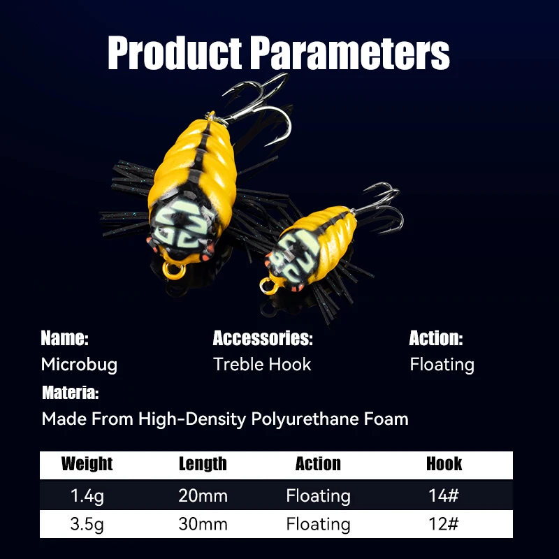 LEYDUN MicroBug 20mm 1,4g 30mm 3,5g señuelo de pesca de insectos espuma de poliuretano de alta densidad Topwater insecto cebo flotante Wobblers - imagen 2