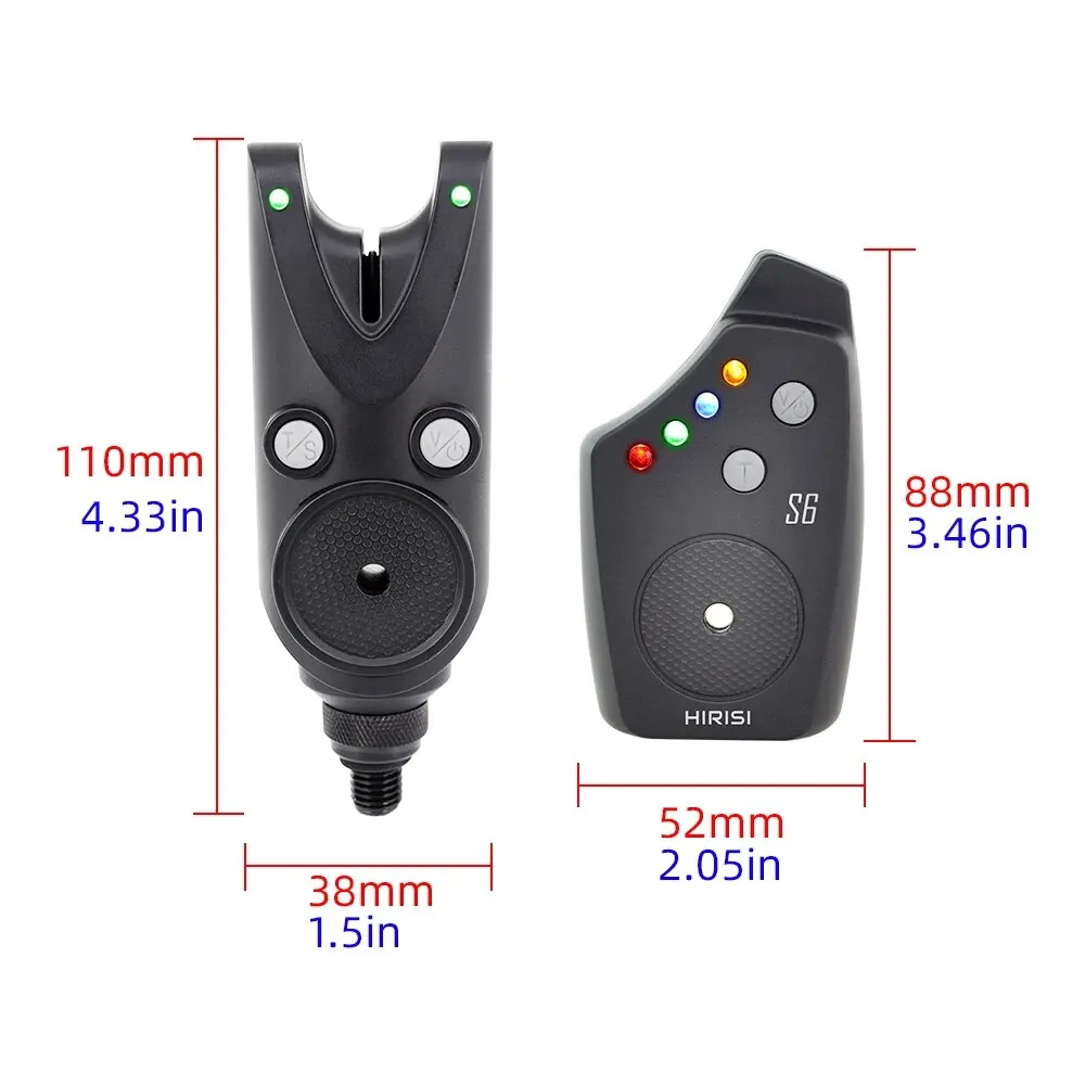 Hirisi-Juego de alarma de pesca de carpa inalámbrica, alarmas de mordedura de pesca impermeables, accesorios de pesca, indicador de mordedura de pesca S6 - imagen 2