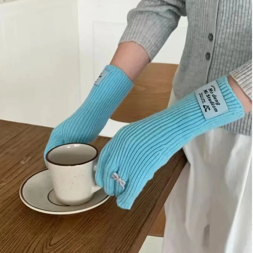 Guantes coreanos de punto con lazo, manoplas cálidas de invierno para pantalla táctil, Kawaii japonés Jk Y2k, accesorios de ciclismo - imagen 3