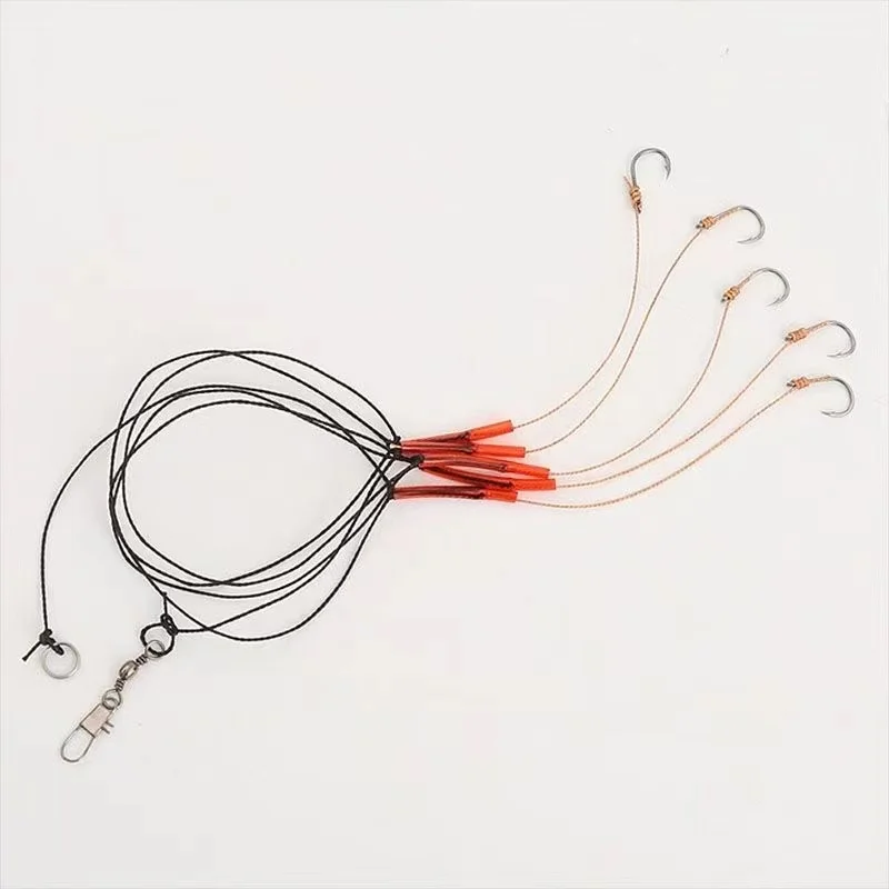 5 anzuelos de Pesca de acero rico en carbono con 5 anzuelos pequeños, aparejos giratorios, Señuelos de Pesca, anzuelos de cuerda 5 # -13 # - imagen 3