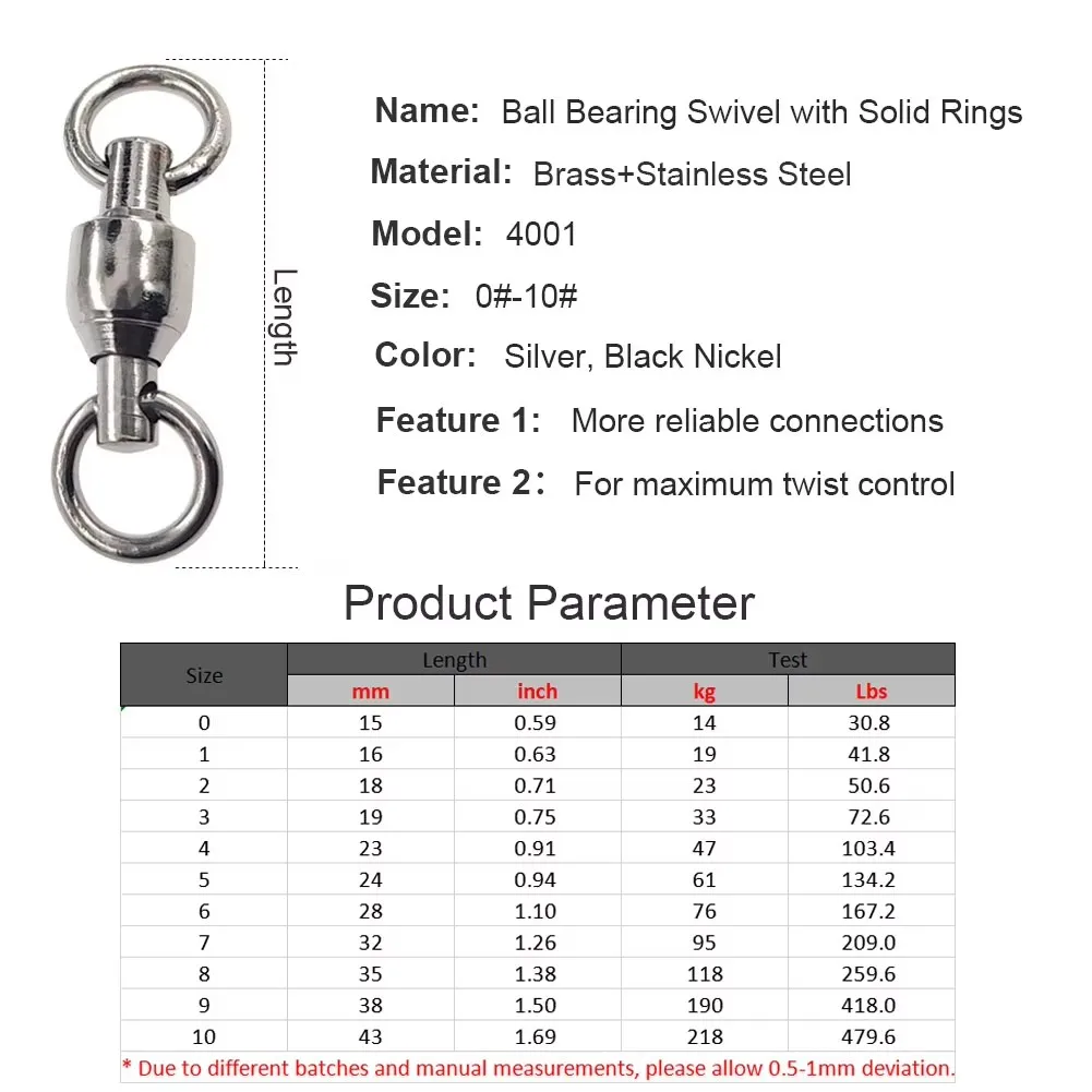 10 Uds. Giratorios de pesca giratorios con rodamiento de bolas con anillo sólido aparejos de pesca de agua salada para lubina equipo de pesca de gran juego - imagen 2