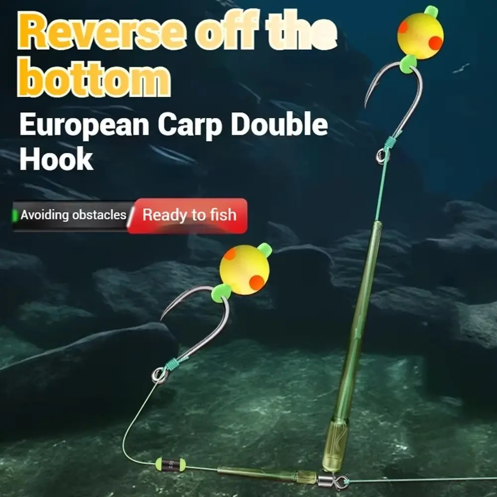 3 piezas Talla 9 # -13 #   Juego de anzuelos con parte inferior inversa, cebo de pesca flotante, anzuelos de carpa europea, anzuelo doble, anzuelos Iseini, pesca de carpa - imagen 3