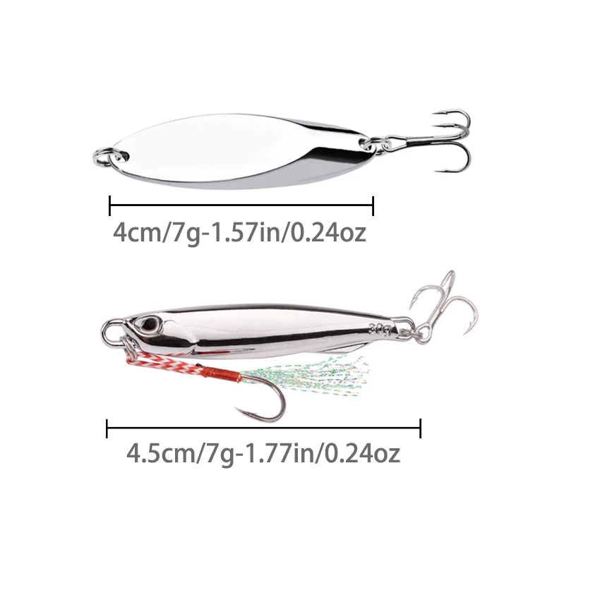 Aorace 8 unids/set plantilla de Metal plateada cuchara Spinner señuelo de pesca Wobbler juego de cebo con caja de aparejos de pesca Kit para pesca - imagen 5