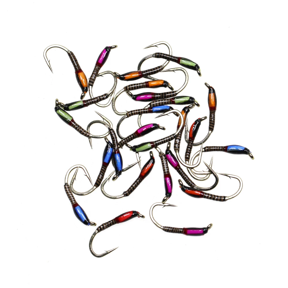 Wifreo 6 uds UV brillo epoxi zumbador midge Ninfa mosca fluorescente pavo real Quill Ninfa trucha perca Grayling Señuelos de Pesca cebo # 10~ # 16 - imagen 5