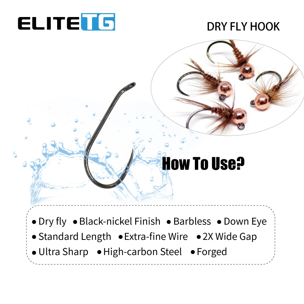 Elite TG 100PC Fly Tying Jig Hooks,Fly Fishing High Carbon Barbless Hook Wide Gape Jig Dry Wet Caddis Nymph Fly Hooks Trout Lure - imagen 5