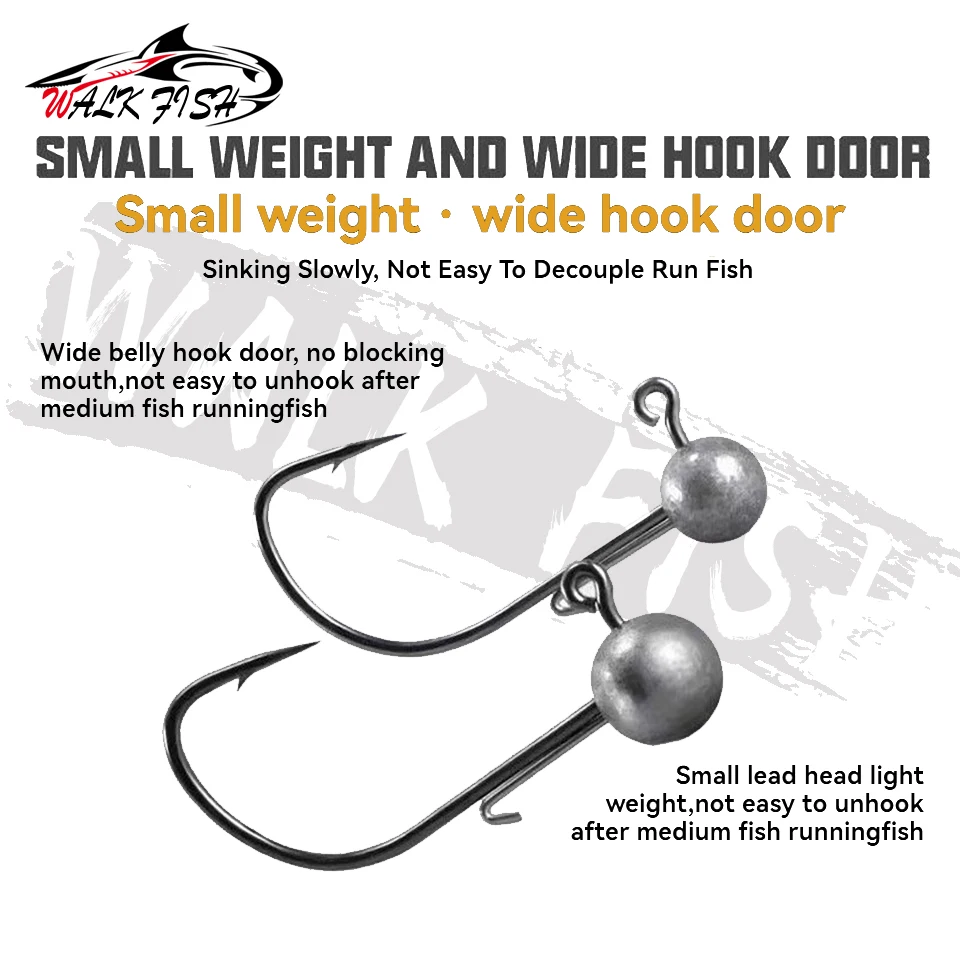 WALK FISH-anzuelo afilado con cabeza de plantilla de plomo, peso en gramos pequeño, 0,6g-3,5g, anzuelo negro, aparejos de pesca reforzados, 5 uds. - imagen 5